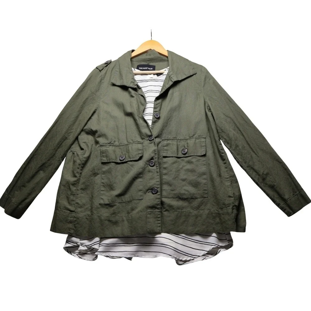 Who What Wear Womens Olive Green Utility Jacket and Striped Tank Set Size L XXL